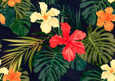 Fototapete Blumen aus dem Dschungel im grafischen Stil