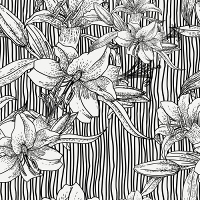 Fototapete Blumen in Schwarz und Weiß