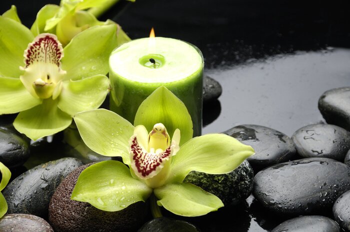 Fototapete Blumen und Kerze