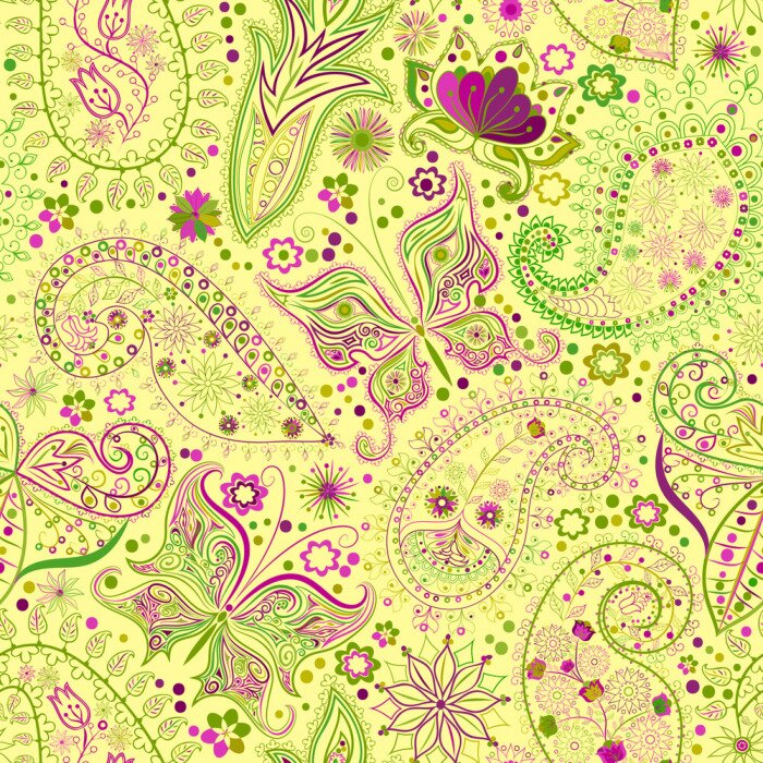 Fototapete Blumen und Schmetterlinge etno