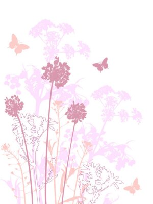 Blumen und Schmetterlinge in Rosatönen