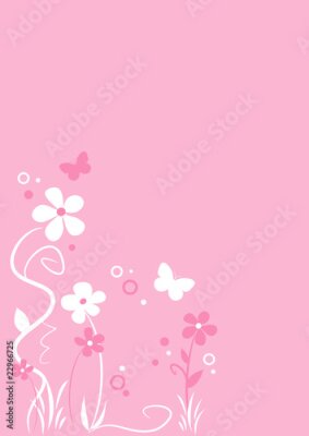 Fototapete Blumen und Schmetterlinge Markt auf pastellfarbenem Hintergrund