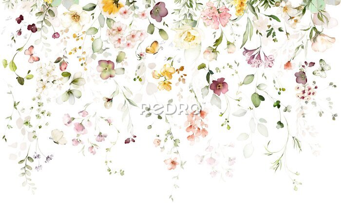 Fototapete Blumenarrangement mit hängenden Gartenblumen