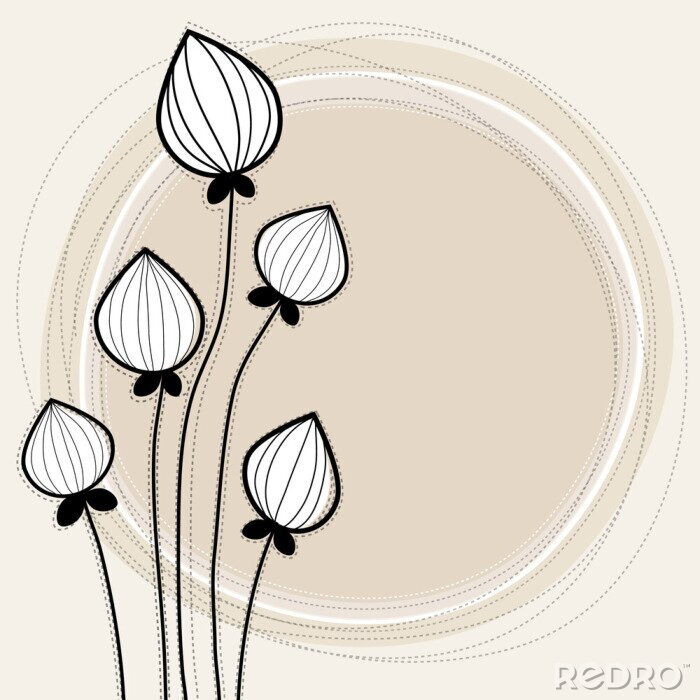 Fototapete Blumenknospen auf einer minimalistischen Grafik