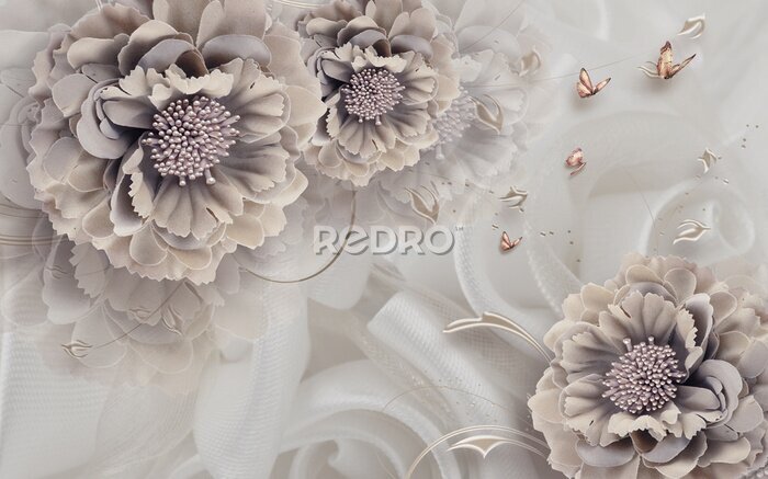 Fototapete Blumenkomposition und Schmetterlinge