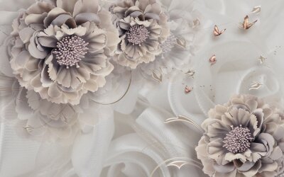 Fototapete Blumenkomposition und Schmetterlinge