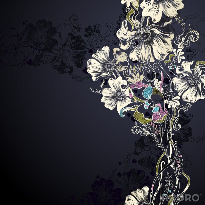 Fototapete Blumenkranz auf schwarzem Hintergrund