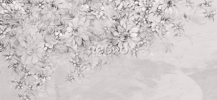 Fototapete Blumenstrauß auf einem grauen Texturhintergrund