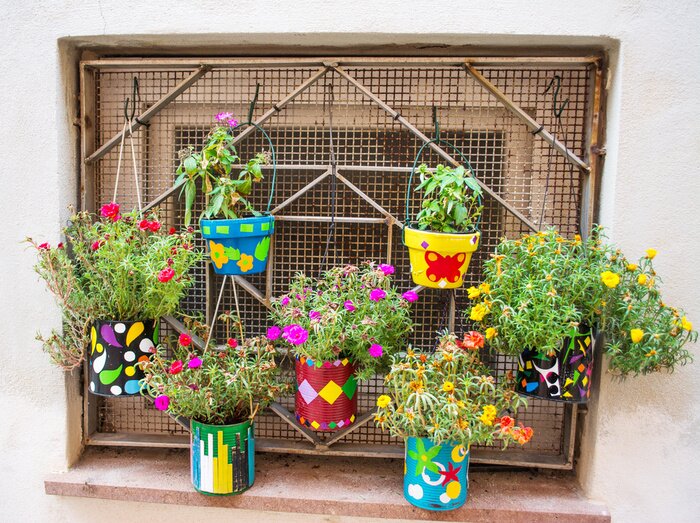 Fototapete Blumentöpfe am fenster