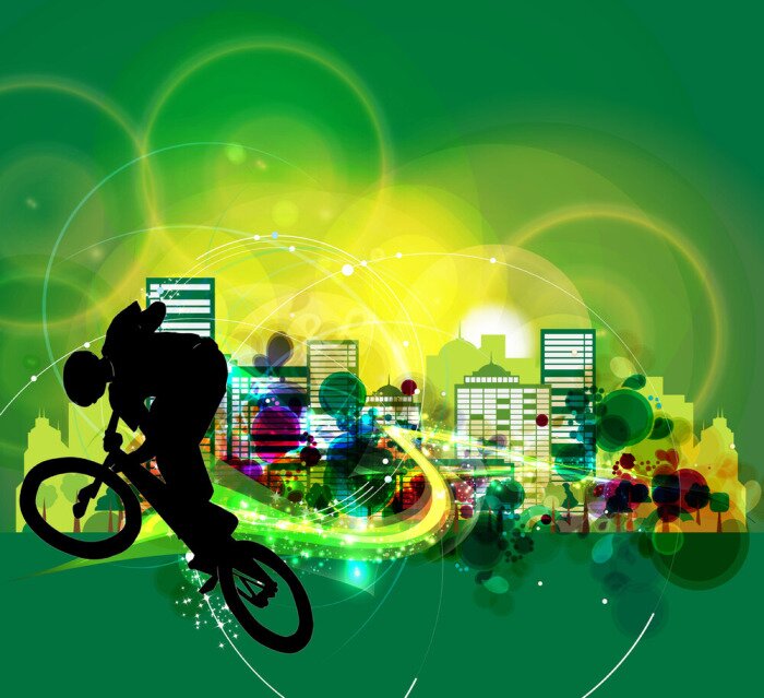 Fototapete BMX-Radfahrer und abstrakte Stadt