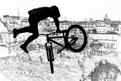 Fototapete BMX-Radfahrer und Stadtarchitektur