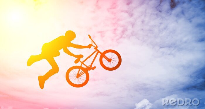 Fototapete BMX-Radfahrer und Tricks am Himmel