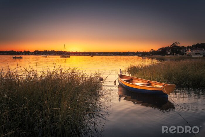 Fototapete Boote bei Sonnenuntergang