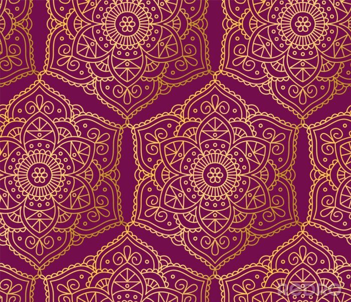 Fototapete Bordeauxrotes orientalisches Muster mit Mandalas