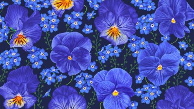 Fototapete Botanisches Muster der blauen Blumen