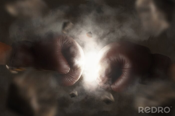 Fototapete Boxen Boxhandschuhe im Nebel