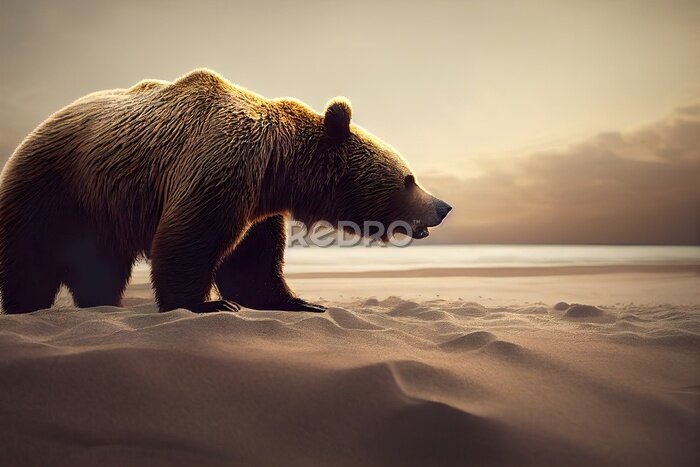 Fototapete Braunbär an einem Sandstrand