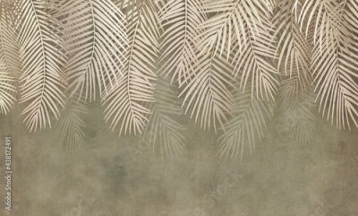 Fototapete Braune Palmblätter an der Wand