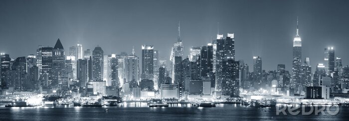 Fototapete Breitwand-Landschaft schwarz-weiß mit Manhattan