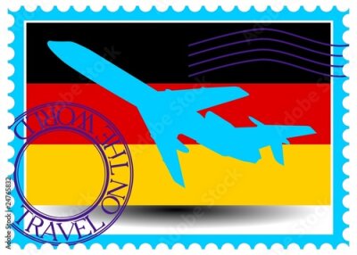 Fototapete Briefmarke &quot;Deutschland (Berlin), Reisen mit dem Flugzeug auf der Welt&quot; Vektor