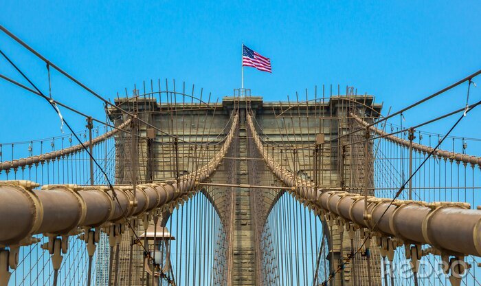 Fototapete Brooklyn Bridge mit der US-Flagge