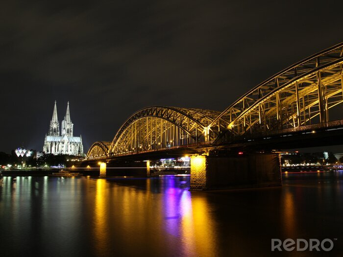 Fototapete Brücke in Köln bei Nacht