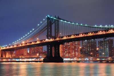 Fototapete Brücke in Manhattan bei Nacht