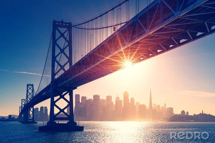 Fototapete Brücke San Francisco bei Sonnenuntergang