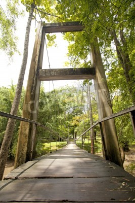 Fototapete Brücke über schlammigem Fluss