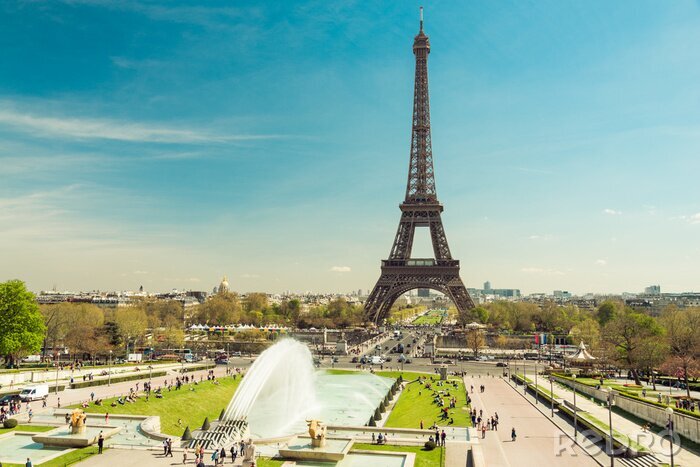 Fototapete Brücke und Eiffelturm am sonnigen Tag