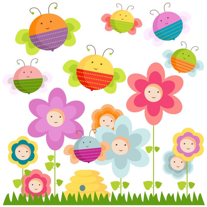 Fototapete Bunte Bienchen und Blümchen