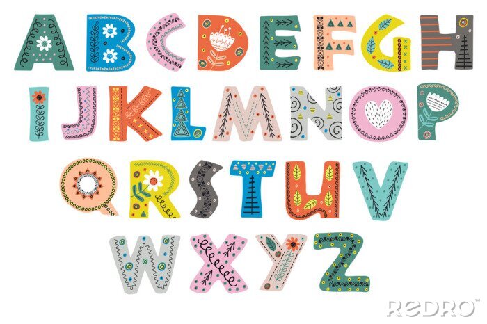 Fototapete Bunte Buchstaben des Alphabets im skandinavischen Stil
