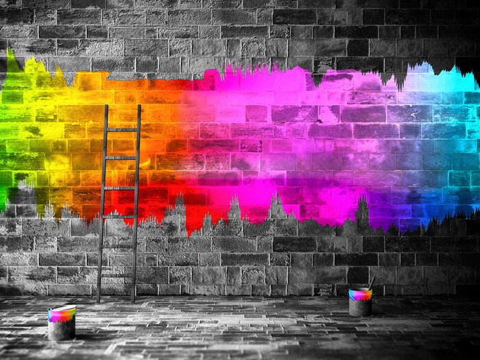 Fototapete Bunte Flecken auf dunkler Mauer