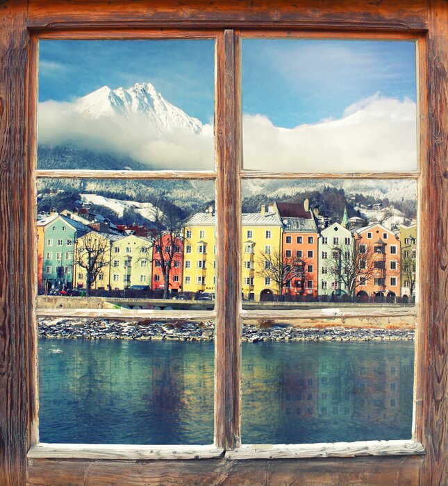 Fototapete Bunte gebäude hinter fenster