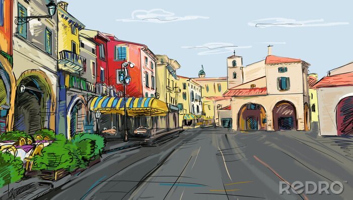 Fototapete Bunte gemalte Altstadt