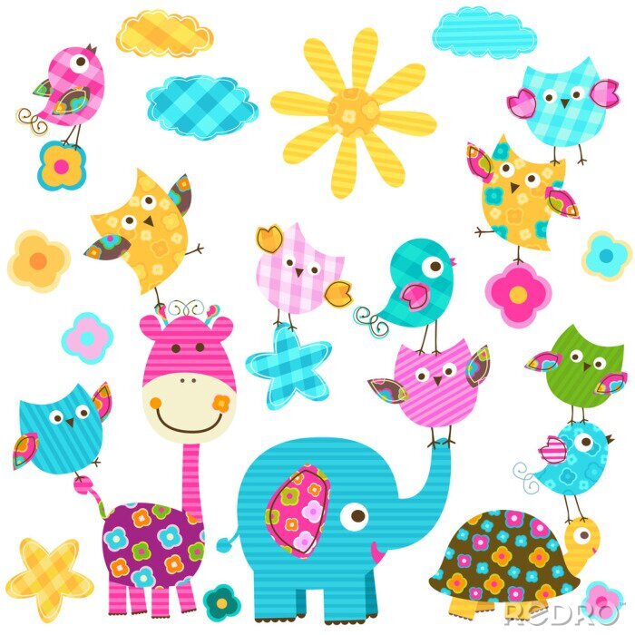 Fototapete Bunte glückliche Tiere