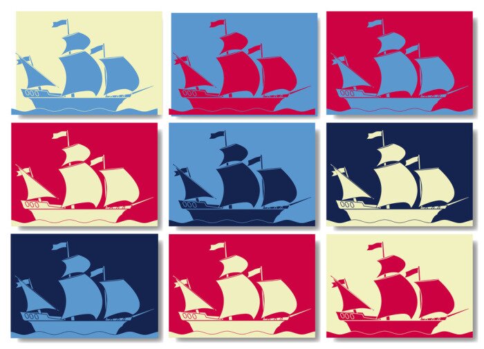 Fototapete Bunte Grafiken mit Segelschiffen