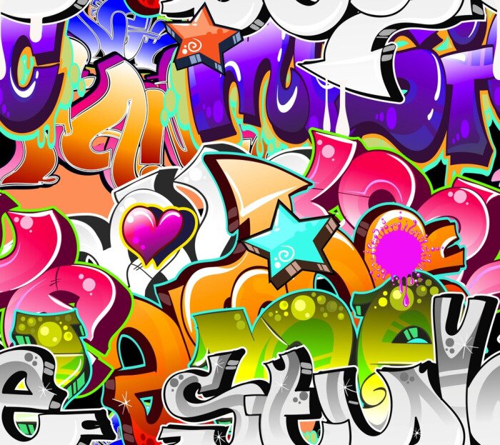 Fototapete Bunte Inschriften und Bilder der Straßenkunst