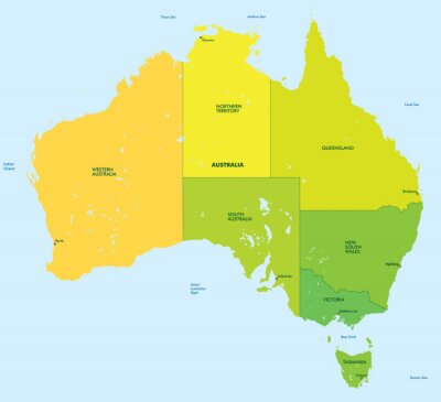 Fototapete Bunte Karte mit Aufteilung Australiens