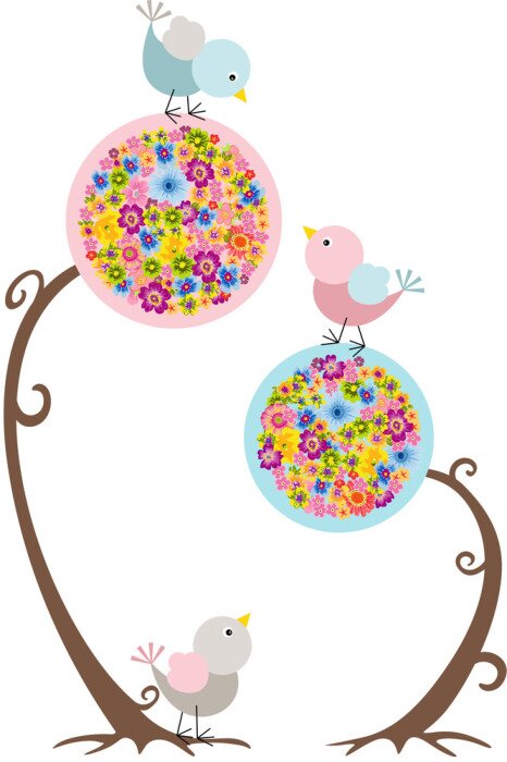 Fototapete Bunte, kindlich anmutende Vögel