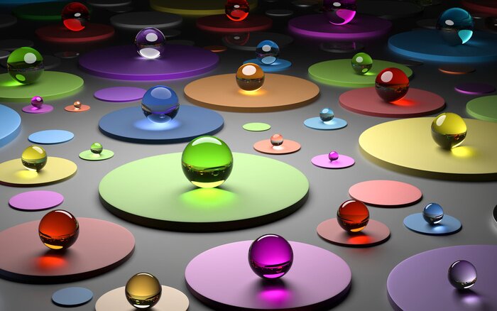 Fototapete Bunte Kugeln auf Untertassen