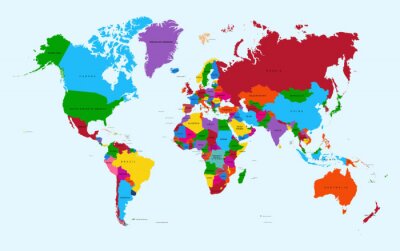 Fototapete Bunte Länder auf Weltkarte