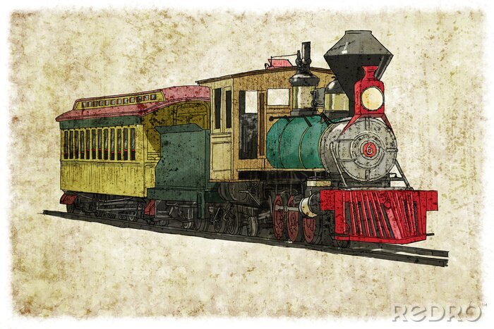 Fototapete Bunte Lokomotive gemalter Zug