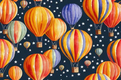 Fototapete Bunte Luftballons am Himmel mit Sternen