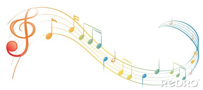 Fototapete Bunte Noten auf einem gebogenen Notensystem