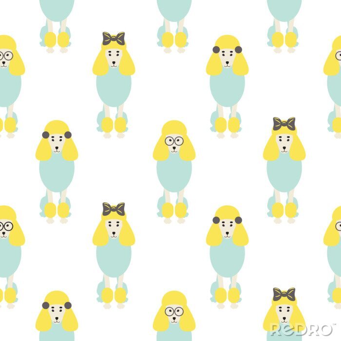 Fototapete Bunte Pudel mit Schleifen und Brille