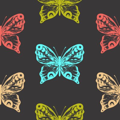 Fototapete Bunte Schmetterlinge auf dunklem Hintergrund