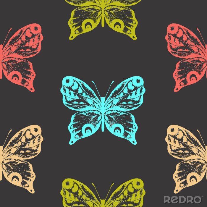 Fototapete Bunte Schmetterlinge auf dunklem Hintergrund