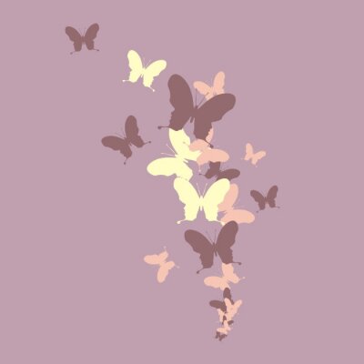 Fototapete Bunte Schmetterlinge auf gedämpftem Hintergrund