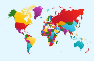 Fototapete Bunte Staaten auf Weltkarte